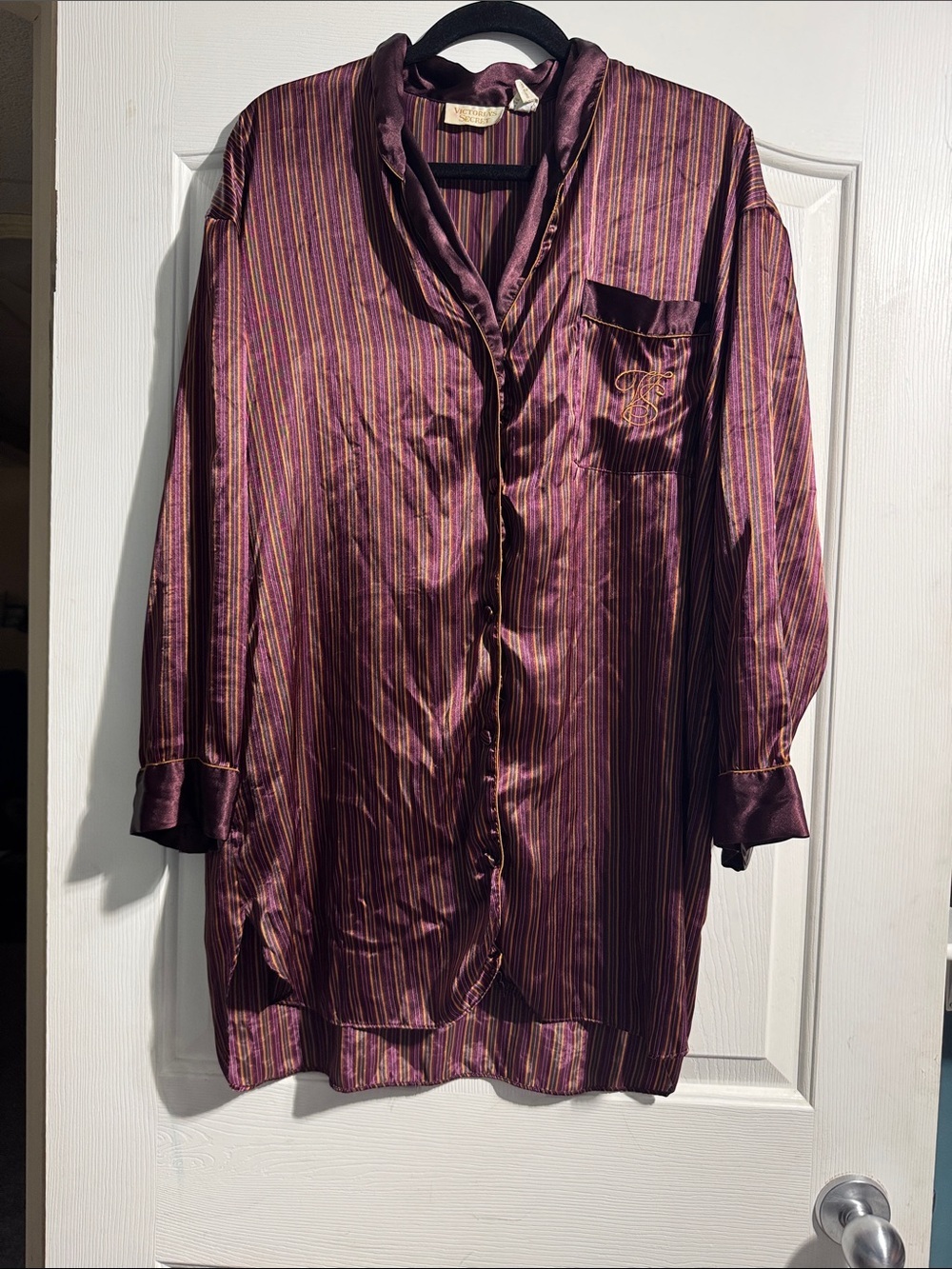 Victoria’s Secret Gold Label Satin Sleep Shirt Vintage Nightshirt Large FLAW